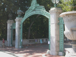 Sather Gate, with an urn in the foreground